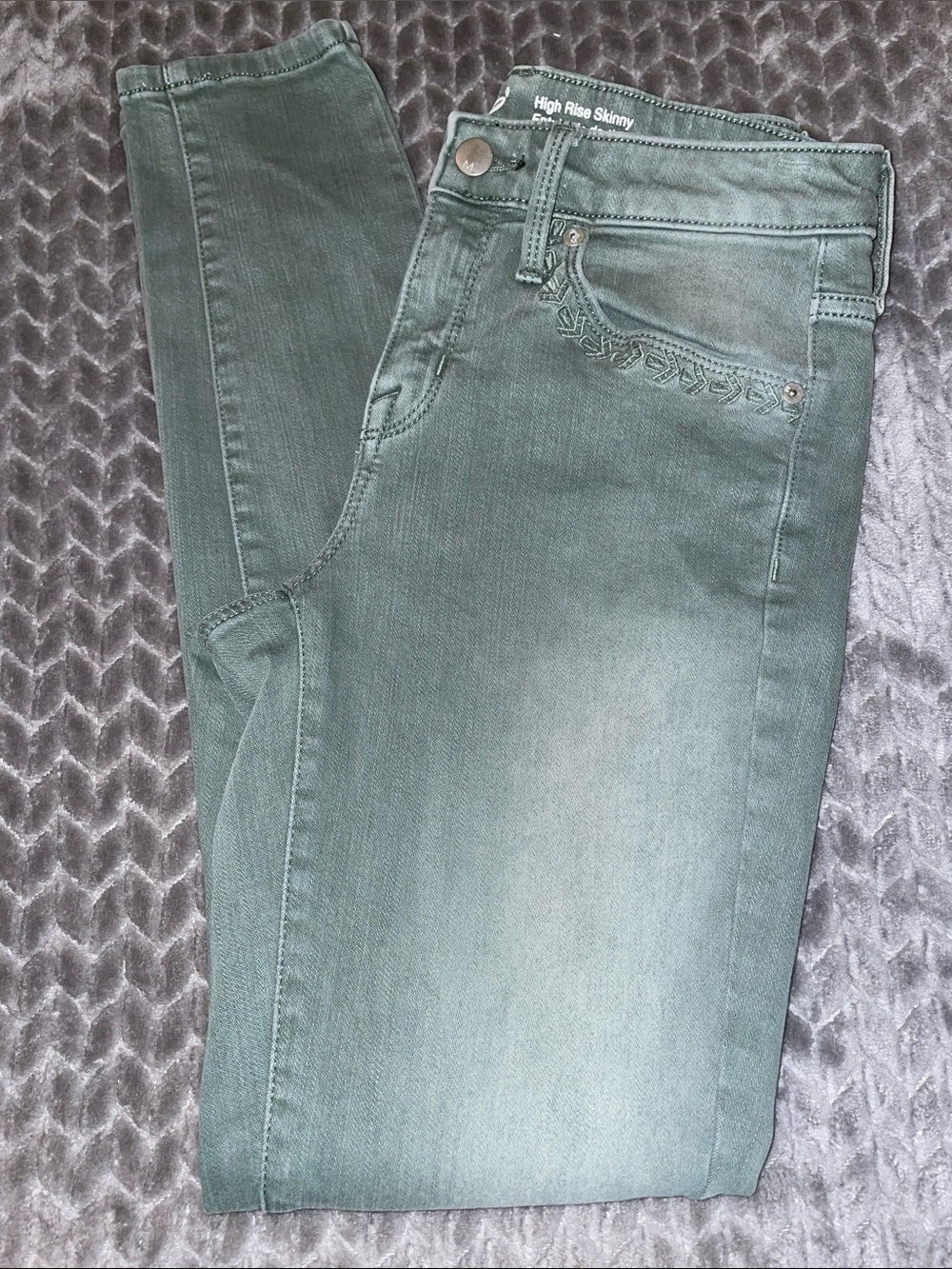 Mossimo High Rise Skinny Jeans Size 2R Green Embroidered Stretch